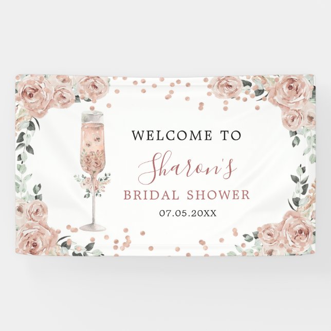 Pink Dusty Rose Petals und Prosecco Große Banner (Horizontal)