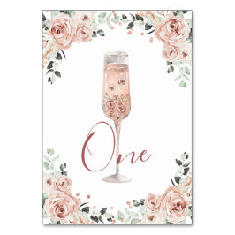 Pink Dusty Rose Petals und Prosecco Tischnummer