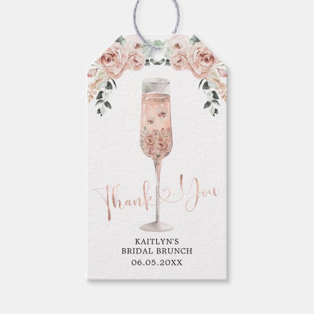 Pink Dusty Rose Petals und Prosecco Vielen Dank Ta Geschenkanhänger (Vorderseite)