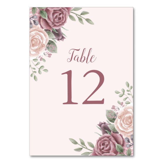 Pink Dusty Rose Wasserfarbe Rosa Tischnummer (Vorderseite)