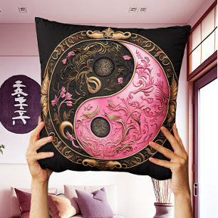Pink East Oriental Yin und Yang Taijitu Kissen