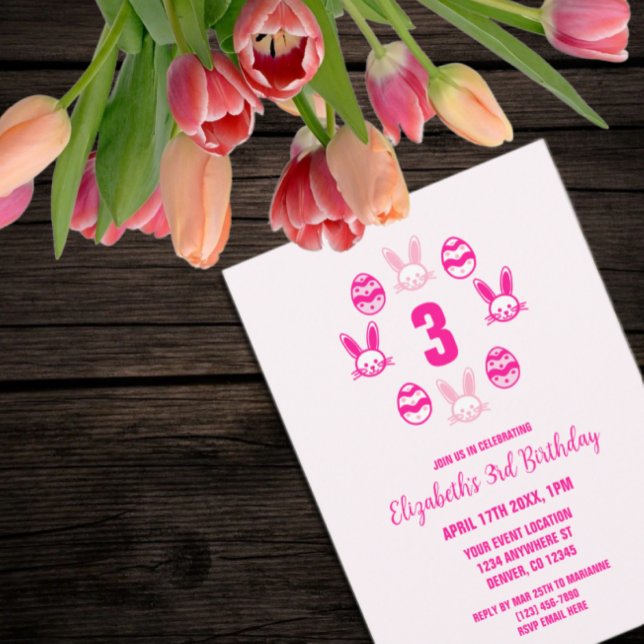 Pink Easter 3rd Birthday Einladung (Von Creator hochgeladen)