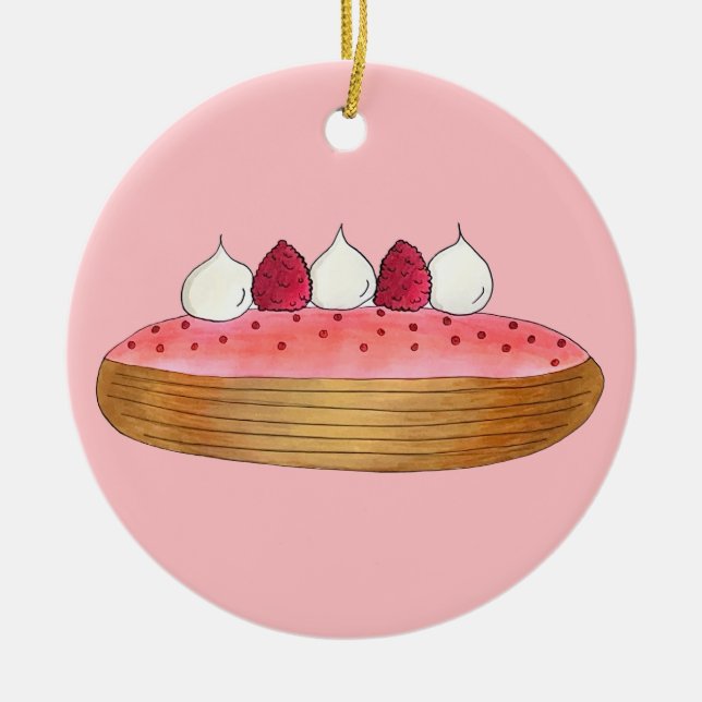 Pink Eclair Französisch Choux Konditorei Backwaren Keramik Ornament (Vorne)