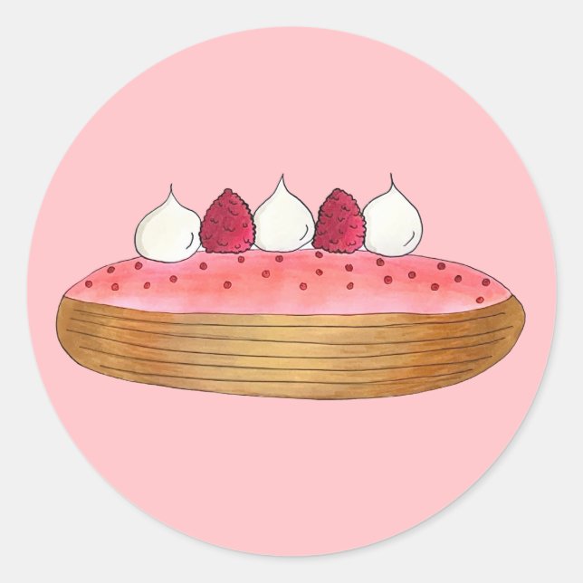 Pink Eclair Französisch Choux Konditorei Backwaren Runder Aufkleber (Vorderseite)