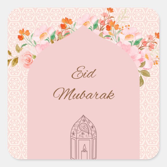 Pink Eid Quadratischer Aufkleber (Vorderseite)