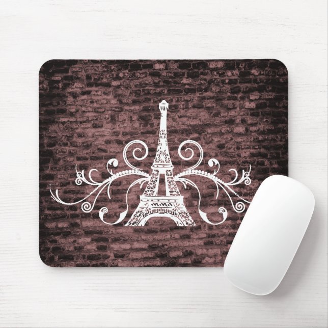 Pink Eiffel Tower Grunge Mouse Pad Mousepad (Mit Mouse)
