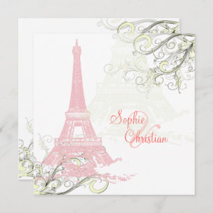 PINK EIFFEL TOWER+WIRBEL / LUXE SHIMMER PAPIER EINLADUNG
