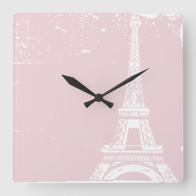 Pink-Eiffelturm, benutzerdefinierte Wandleuchte Quadratische Wanduhr (Vorderseite)