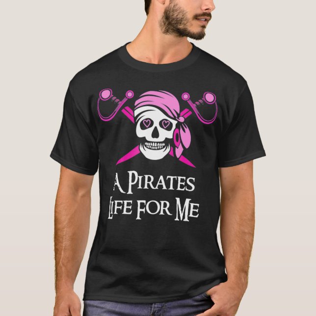Pink ein Piratenleben für mich Schädel und Kreuzkn T-Shirt (Vorderseite)