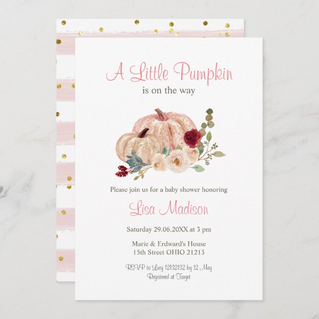 Pink ein wenig Kürbis ist auf dem Weg zu Einladung (Vorne/Hinten)