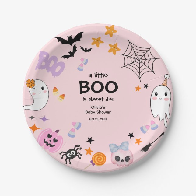 Pink eine kleine Niedliche Ghost Halloween Kinderd Pappteller (Vorderseite)