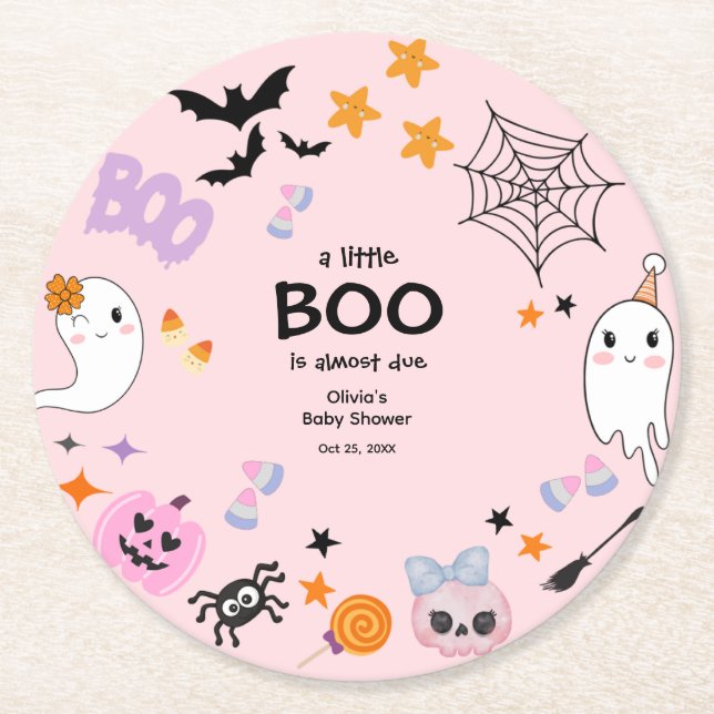 Pink eine kleine Niedliche Ghost Halloween Kinderd Runder Pappuntersetzer (Vorderseite)