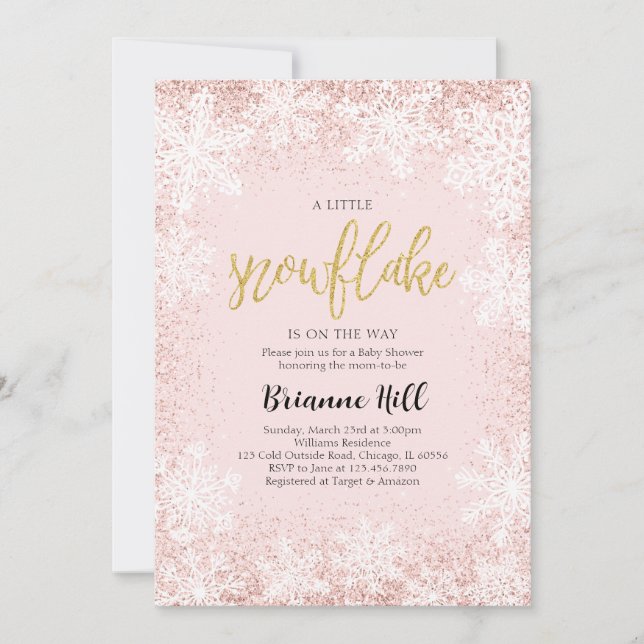 Pink eine kleine Schneeflocke Babydusche Einladung (Vorderseite)