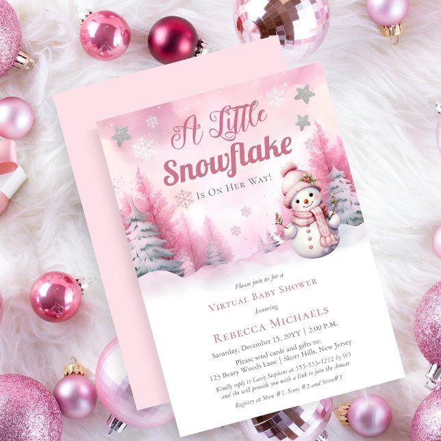 Pink eine kleine Snowflake Girl Virtual Baby Dusch Einladung (A Little Snowflake Pink Winter Snow Girl Virtual Baby Shower)