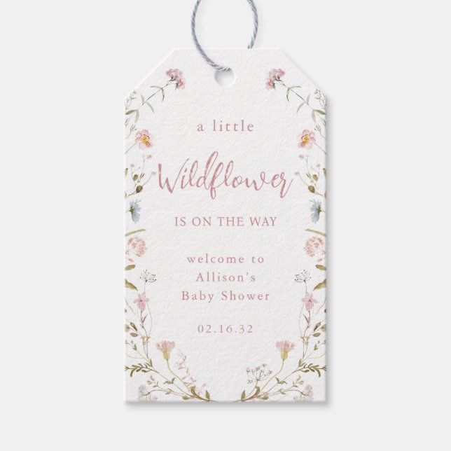 Pink Eine kleine Wildblume Rustikale Boho Babydusc Geschenkanhänger (Vorderseite)