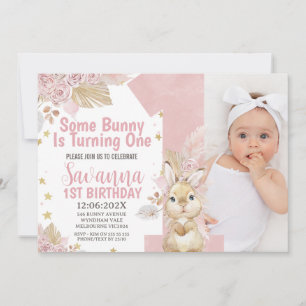 Pink Einige sonnige Boho Floral 1. Geburtstag Einladung