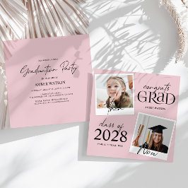 Pink Einst Und Jetzt | 2 Foto Abschlussfeier Einladung