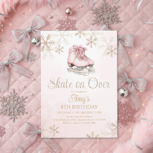 Pink Eislauf Gold Glitter Schneeflocke Geburtstag Einladung