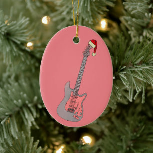 Pink Electric Guitar Funny Festive Weihnachtsmannm Keramik Ornament