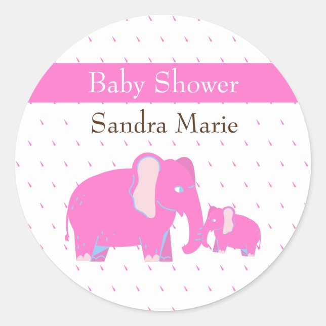Pink Elefant Chic Simple Baby Girl Babydusche Runder Aufkleber (Vorderseite)