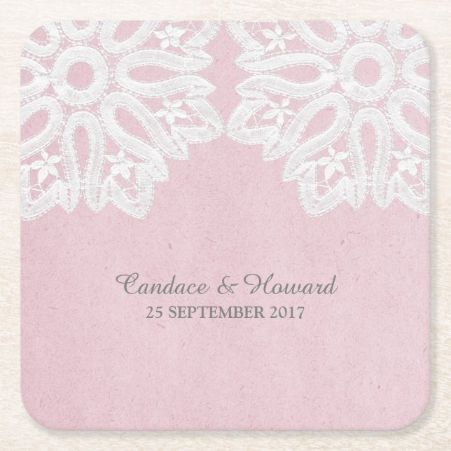 Pink Elegance Lace Paper Untersetzer (Vorderseite)