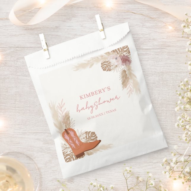 Pink Elegant Boho Cowgirl Boots Pampas Baby Dusche Geschenktütchen (Ausgeschnitten)