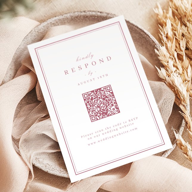 Pink Elegant borders gold classy QR code wedding RSVP Karte (Pink Elegant borders gold classy QR code wedding RSVP Card)