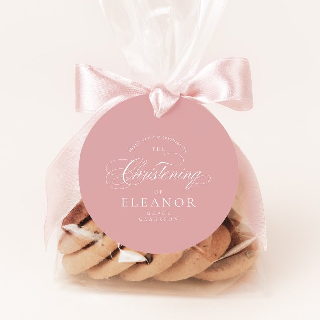 Pink Elegant Calligraphy Christening Danke Geschenkanhänger (Von Creator hochgeladen)