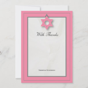 Pink Elegant Fabric Bat Mitzvah Vielen Dank Hinwei Dankeskarte