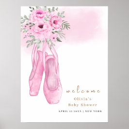 Pink Elegant Floral Ballerina Begrüßungsbabysitter Poster
