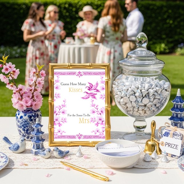 Pink Elegant Guess How Many Kisses sign Einladung (Pink Elegant Guess How Many Kisses sign)