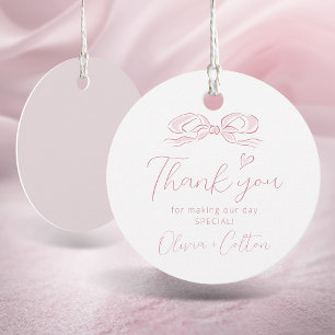 Pink Elegant Hand Drawn Bow Danke Hochzeit Geschenkanhänger