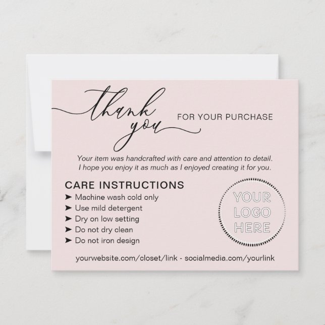 Pink Elegant Small Business Instructions Care Dankeskarte (Vorderseite)