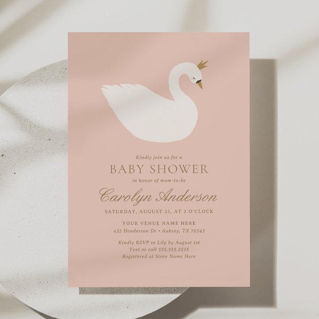 Pink Elegant Swan Baby Shower Einladung (Von Creator hochgeladen)