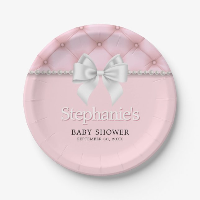 Pink Elegant Tiffany Chic Bow Extravagant Baby Sho Pappteller (Vorderseite)