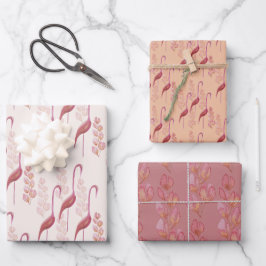 Pink Elegant Watercolor Flamingos Illustration Geschenkpapier Set