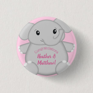Pink Elephant Baby Dusche Button