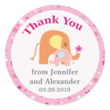 Pink Elephant Baby Dusche Danke Sticker
