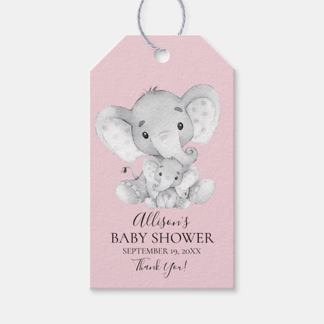 Pink Elephant Baby Dusche Gefallen Geschenk Tag Geschenkanhänger (Vorderseite)