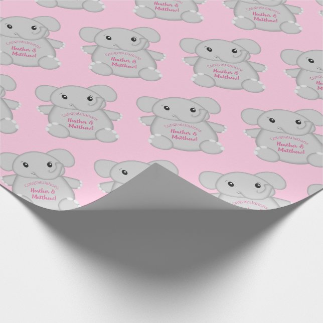 Pink Elephant Baby Dusche Geschenkpapier (Ecke)