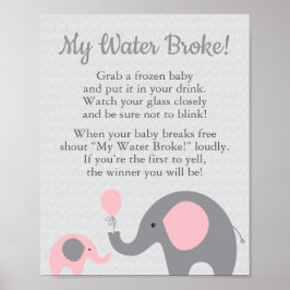 Pink Elephant Baby Dusche Mein Wasser Broke Spiel  Poster