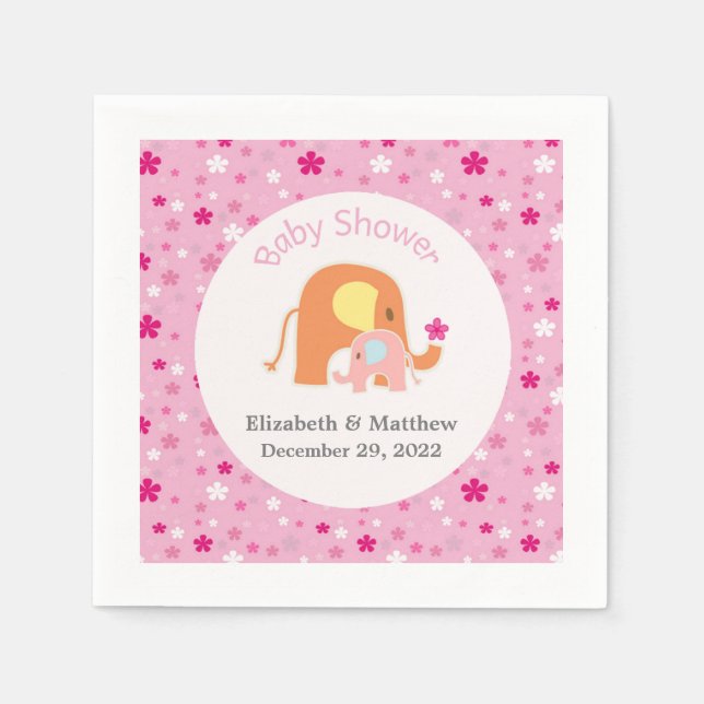 Pink Elephant Baby Dusche Napkin Serviette (Vorderseite)
