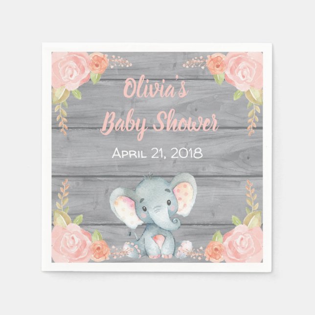 Pink Elephant Baby Dusche Napkins Serviette (Vorderseite)