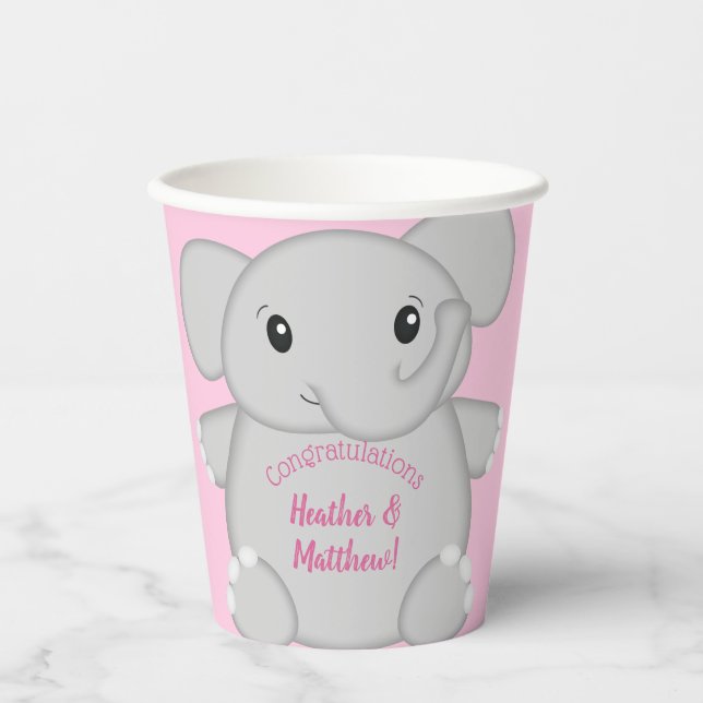 Pink Elephant Baby Dusche Pappbecher (Vorderseite)