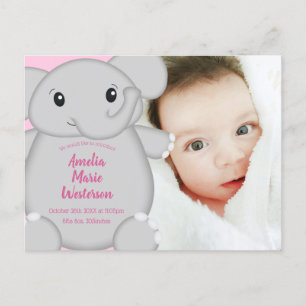 Pink Elephant Baby Dusche Postkarte