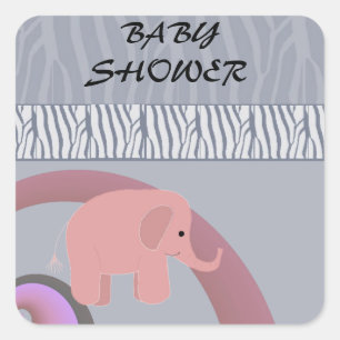 Pink Elephant Baby Dusche Quadratischer Aufkleber
