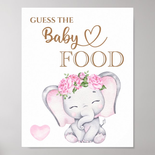 Pink Elephant Baby Dusche Raten Sie das Baby Food Poster (Vorne)