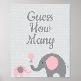 Pink Elephant Baby Dusche schätzt wie viele Spielz Poster