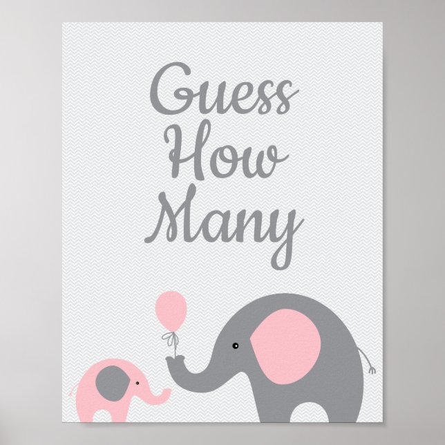 Pink Elephant Baby Dusche schätzt wie viele Spielz Poster (Vorne)