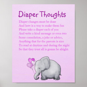 Pink Elephant Baby Dusche Windeln Gedanken Spiel Poster